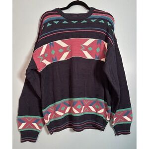 Vintage Jed‎ Wear Men's Geometric Pattern Sweater XL Blue Pink Teal
